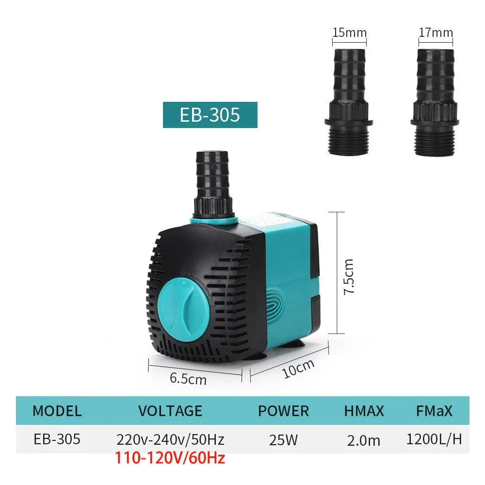 3-60W Ultra-Stille Nedsenkbar Vannpumpe Fontene Fiskedam Akvarium Vannpumpe Filter Fisketank Fontenepumpe 220V-240V/110V | Skanto
