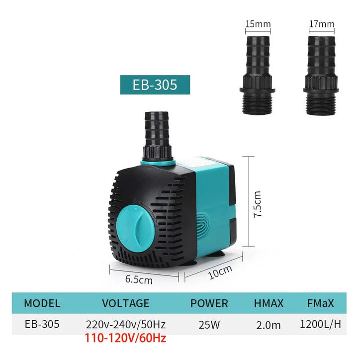 3-60W Ultra-Stille Nedsenkbar Vannpumpe Fontene Fiskedam Akvarium Vannpumpe Filter Fisketank Fontenepumpe 220V-240V/110V | Skanto