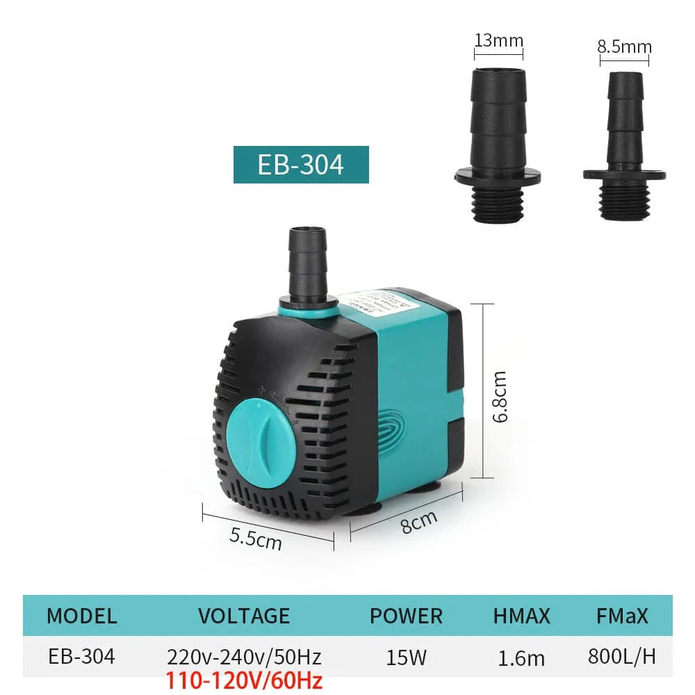 3-60W Ultra-Stille Nedsenkbar Vannpumpe Fontene Fiskedam Akvarium Vannpumpe Filter Fisketank Fontenepumpe 220V-240V/110V | Skanto