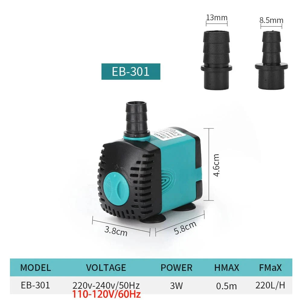 3-60W Ultra-Stille Nedsenkbar Vannpumpe Fontene Fiskedam Akvarium Vannpumpe Filter Fisketank Fontenepumpe 220V-240V/110V | Skanto