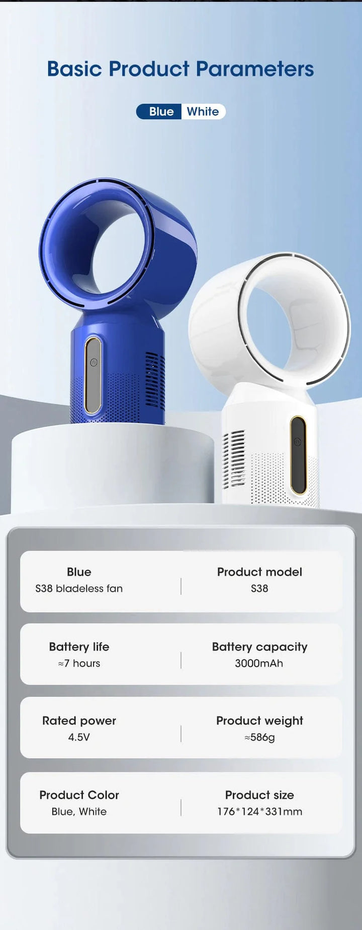Desktop Bladeless Electric Fan Bordvifte 5-hastighets tårnvifte for baby kjøler luftkondisjonering USB oppladbar kjølevifte | Skanto