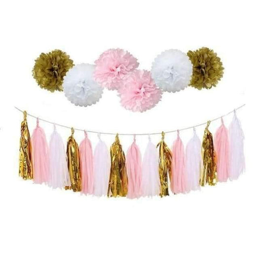 Norvo | 30cm Papirblomster med engangsservise for bursdagsfestdekorasjoner Barn Einhornfest Babyfest Tilbehør