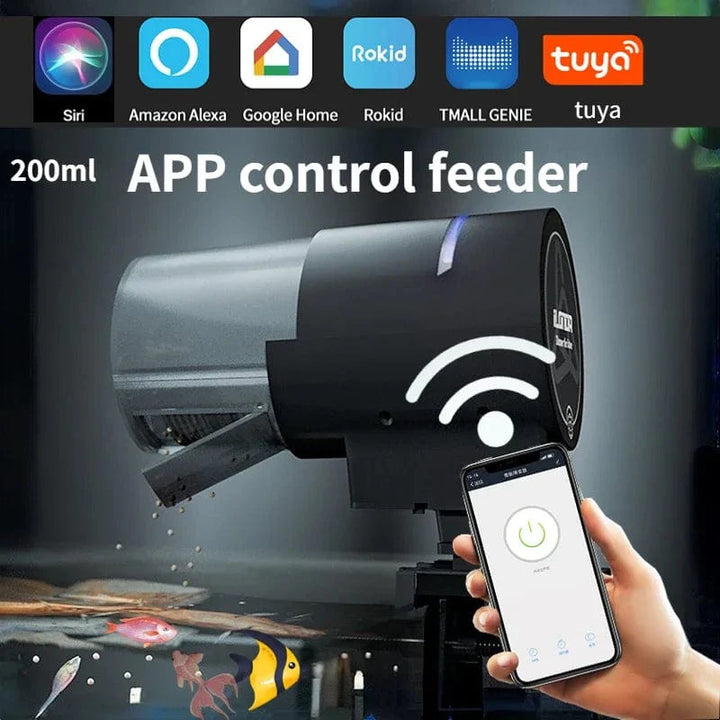 Automatisk akvarium fisketank matere timing/Wifi trådløs smarttelefonapp intelligent høyttaler stemme fjernkontroll fiske mating | Skanto