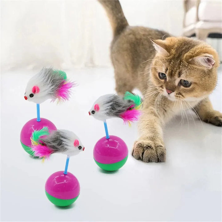 Pet katt leker holdbare fargerike fjær Mimi favoritt pels mus tumbler kattunger katt leker leke baller for fang kattutstyr 2PCS | Skanto