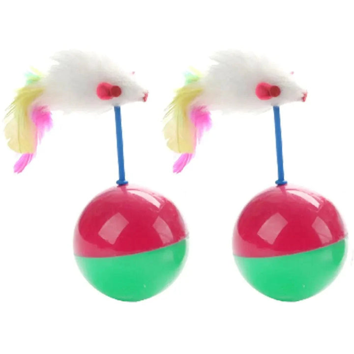 Pet katt leker holdbare fargerike fjær Mimi favoritt pels mus tumbler kattunger katt leker leke baller for fang kattutstyr 2PCS | Skanto
