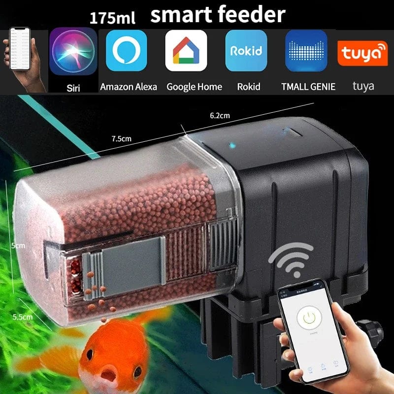 Automatisk akvarium fisketank matere timing/Wifi trådløs smarttelefonapp intelligent høyttaler stemme fjernkontroll fiske mating | Skanto