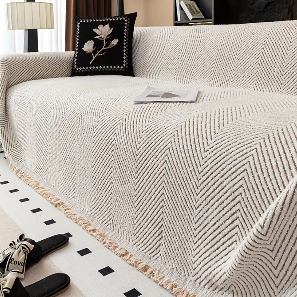 Skanto | CUSHVIVE – Herringbone Sofa Cover with Splash Protection and Non-Slip Design