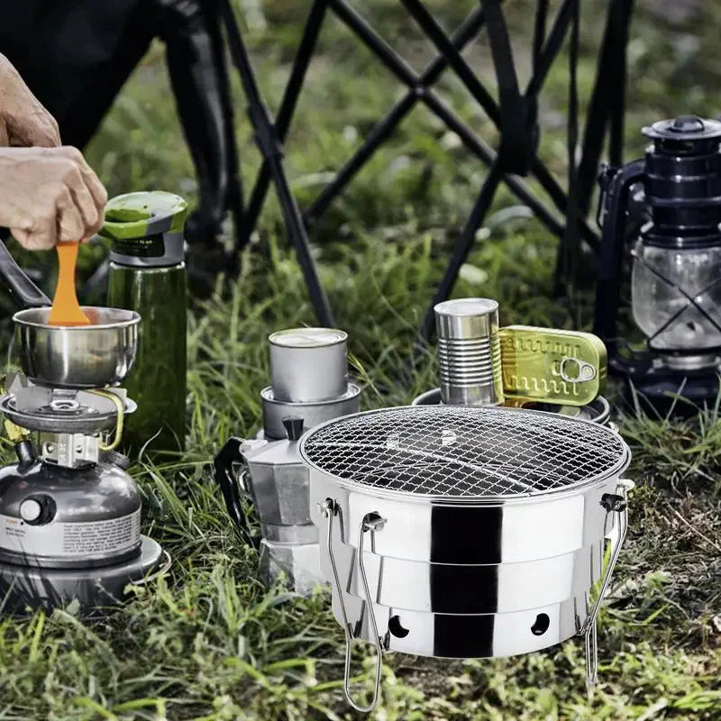 Bærbar Utendørs BBQ Grill Rustfritt Stål Bålplass Kullgrill Brenner | Skanto