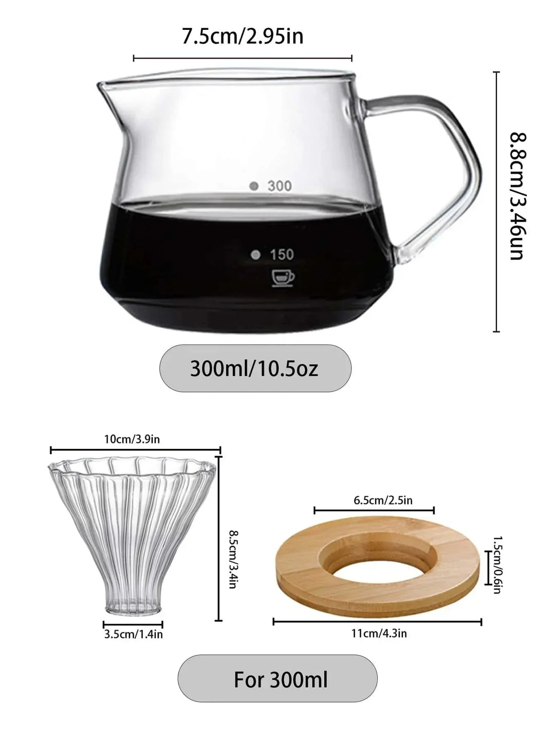 Pour Over Kaffe Brygger Sett Glass Kanne Kaffe med Glass Kaffe Filter | Skanto