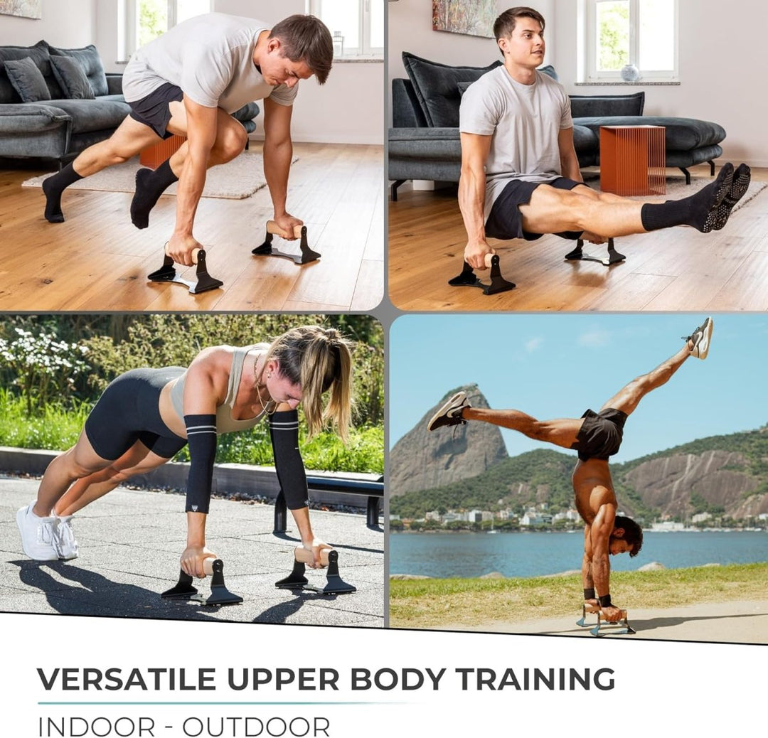 Skanto | PowerGrip Tre Push Parallettes – Ergonomiske Håndstående Stenger med Antiskli Bunn for Styrketrening