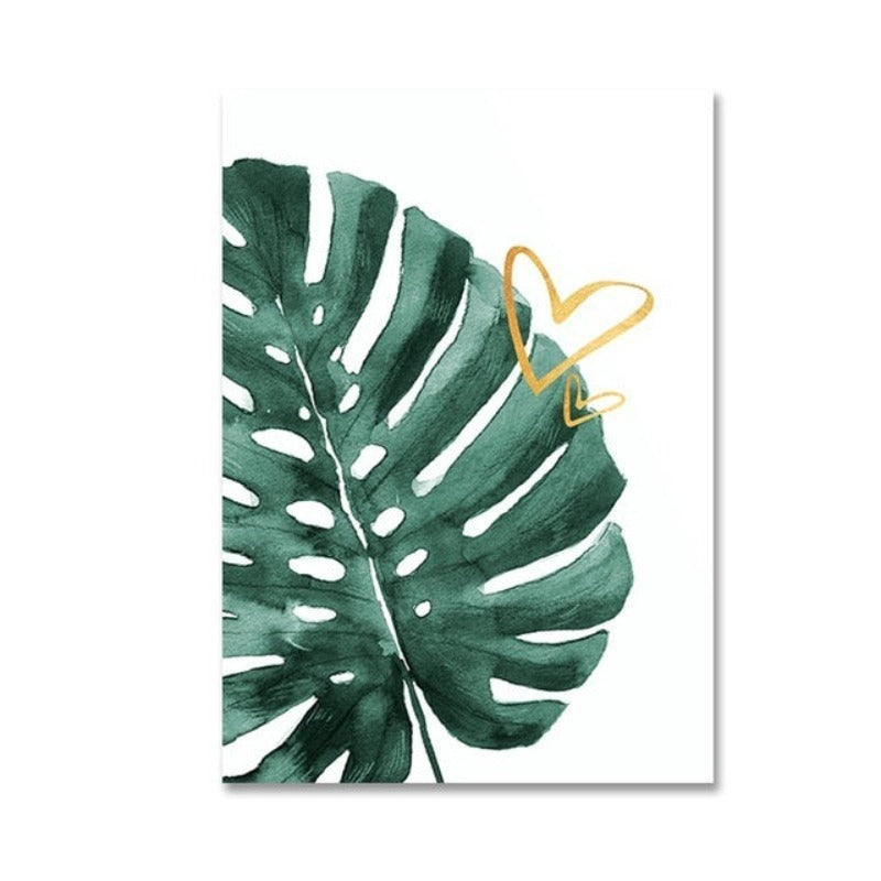 Gull Ananas Tropisk Skilpadde Blad Moderne - Lerret Veggkunst Maling