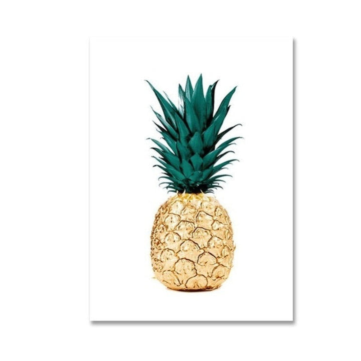 Gull Ananas Tropisk Skilpadde Blad Moderne - Lerret Veggkunst Maling