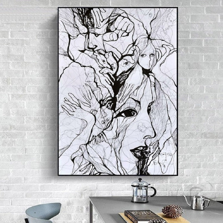 Ink Figure Ansikt - Lerret Veggkunst Maleri