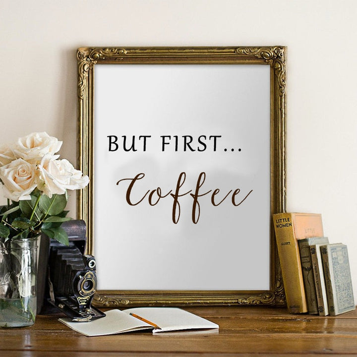 Men først kaffe - Lerret veggkunst maleri | Skanto