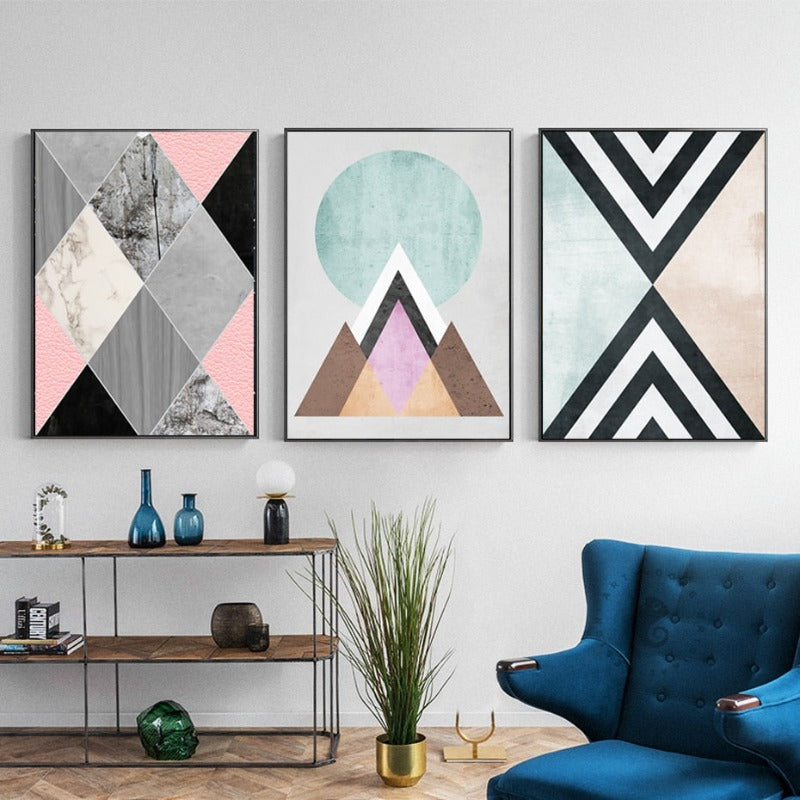 Abstrakt Geometrisk Veggkunst Utskrifter Vintage Plakat - Lerret Veggkunst Maleri | Skanto
