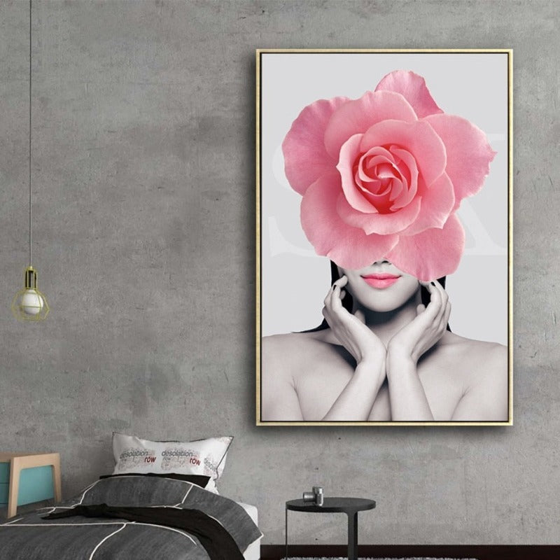 Rosa Blomst - Lerret Veggkunst Maling