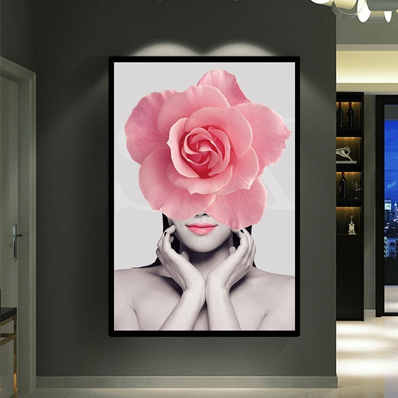 Rosa Blomst - Lerret Veggkunst Maling