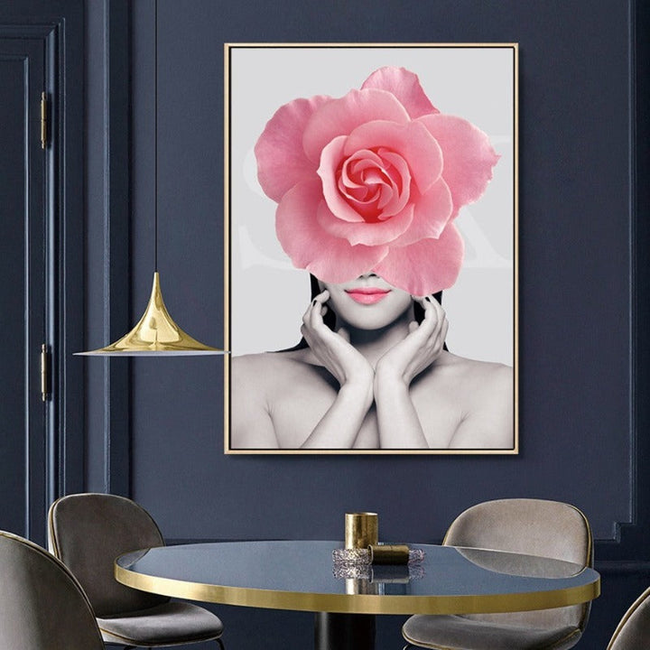 Rosa Blomst - Lerret Veggkunst Maling