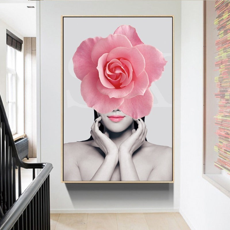 Rosa Blomst - Lerret Veggkunst Maling
