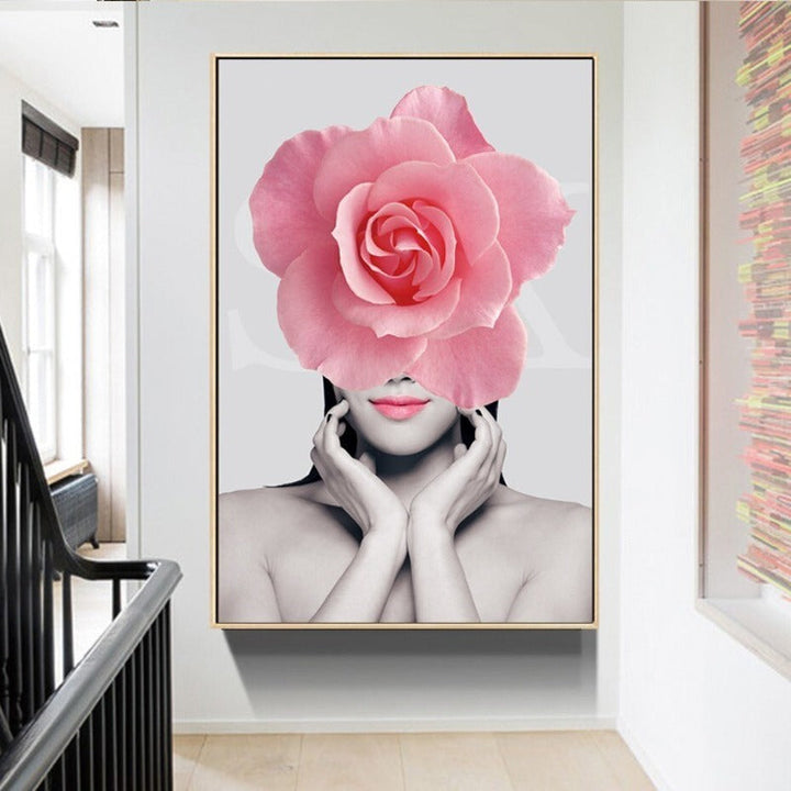 Rosa Blomst - Lerret Veggkunst Maling