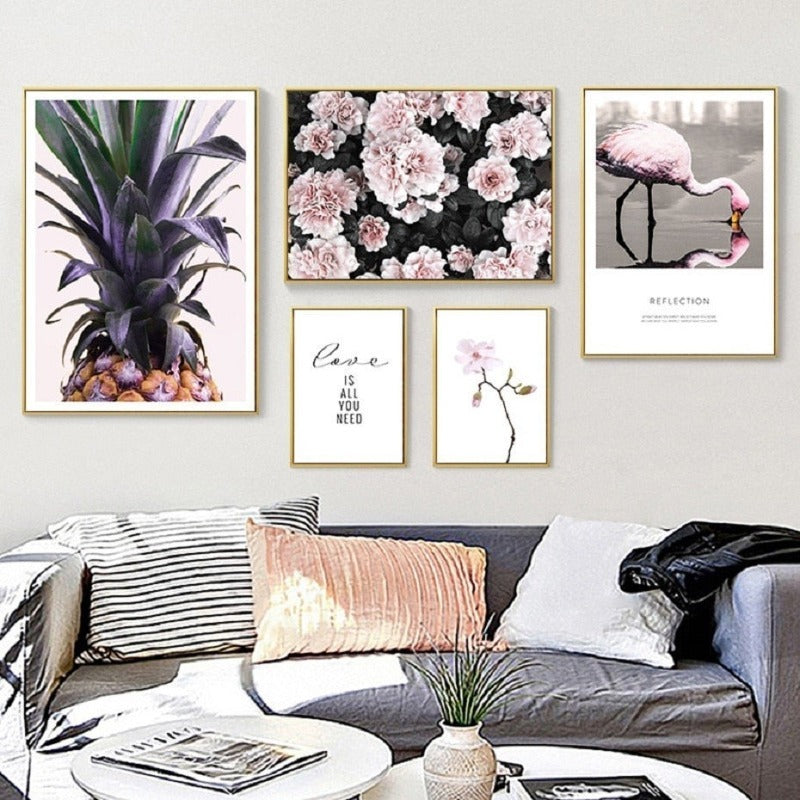 Nordisk skandinavisk blomster-ananas-motiv – lerretbilde
