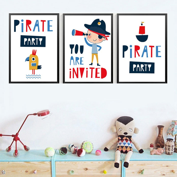 Blauer Piratensegelboot - Lerret Veggkunst Maleri | Skanto