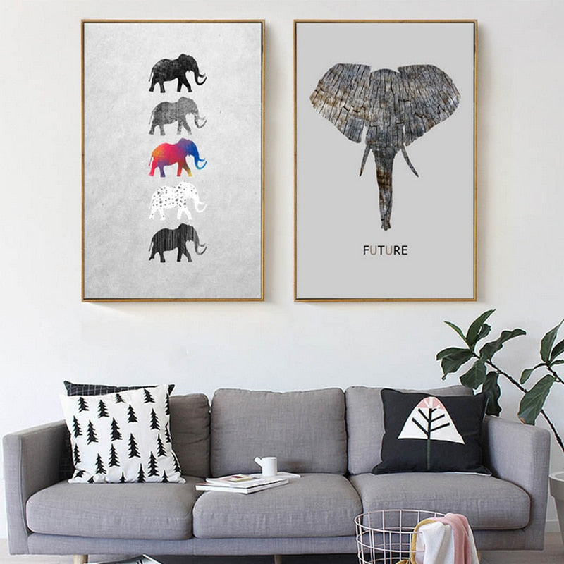 Moods Of Elephants - Lerret Veggkunst Maleri