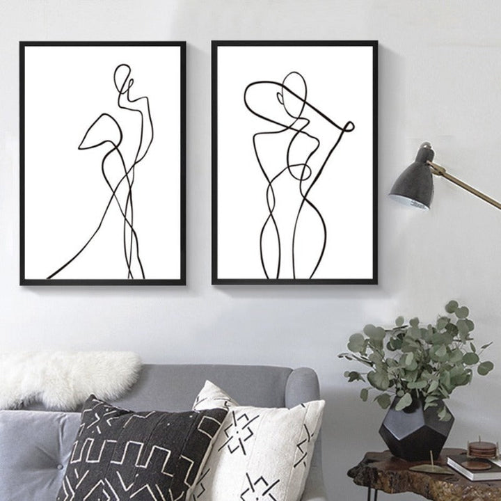 Abstract Minimalist Curve Figur Svart og Hvit - Lærred Veggkunst Maleri | Skanto