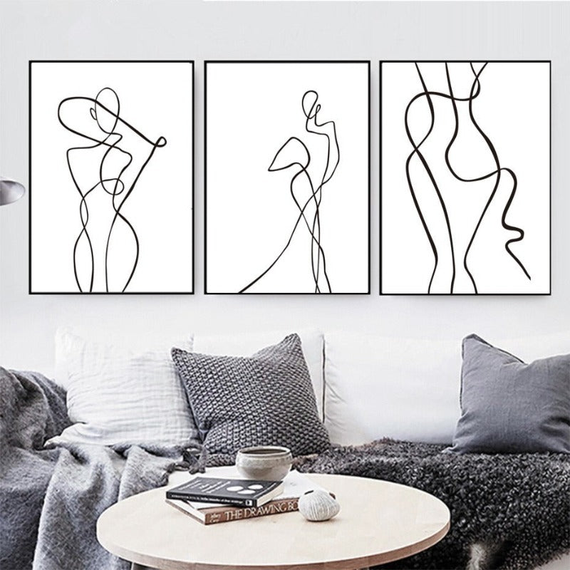 Abstract Minimalist Curve Figur Svart og Hvit - Lærred Veggkunst Maleri | Skanto