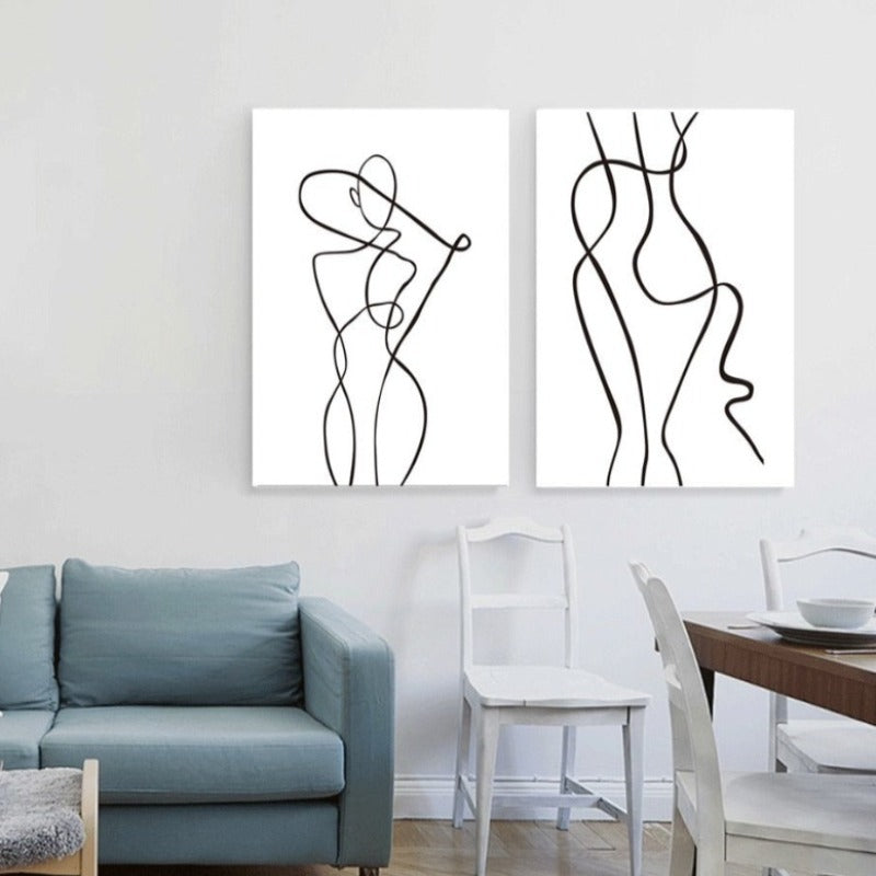 Abstract Minimalist Curve Figur Svart og Hvit - Lærred Veggkunst Maleri | Skanto
