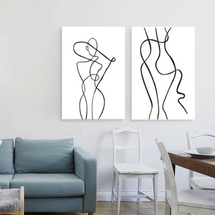 Abstract Minimalist Curve Figur Svart og Hvit - Lærred Veggkunst Maleri | Skanto