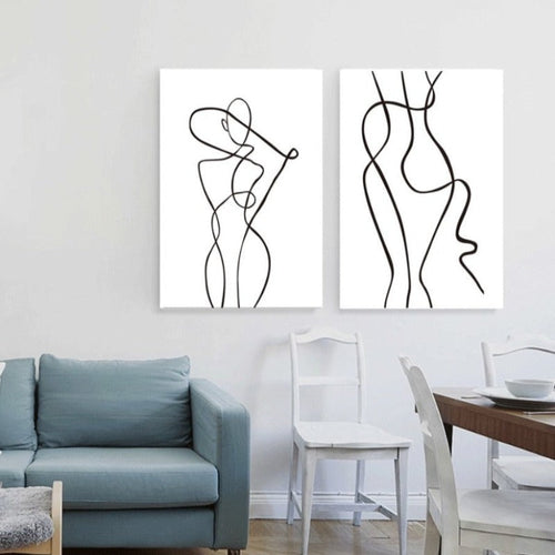 Abstract Minimalist Curve Figur Svart og Hvit - Lærred Veggkunst Maleri | Skanto