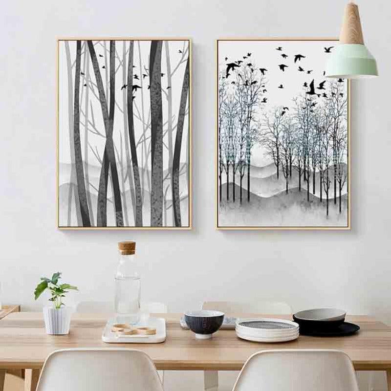 Abstract Woodland Nordic Veggkunst Trykk - Lærret Veggkunst Målning | Skanto
