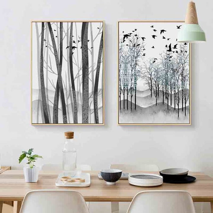 Abstract Woodland Nordic Veggkunst Trykk - Lærret Veggkunst Målning | Skanto