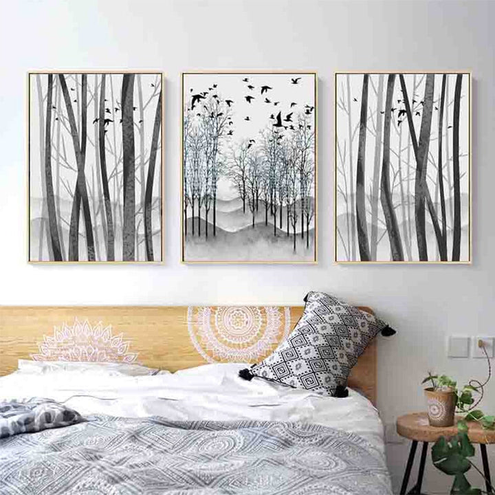 Abstract Woodland Nordic Veggkunst Trykk - Lærret Veggkunst Målning | Skanto