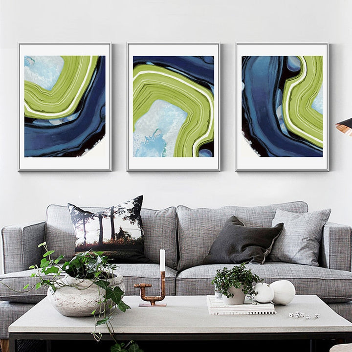 Abstract Blå Grøn Marmor - Lerret Veggkunst Maleri | Skanto