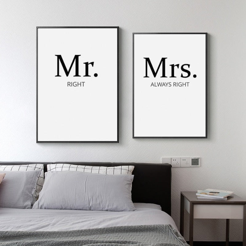 Mr. Right Mrs. Always Right Par - Lerret Veggkunst Maleri