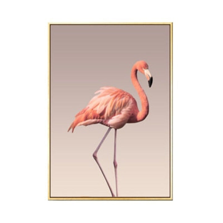 Moderne romantisk lerretsbilde med rosa peoner og flamingoer