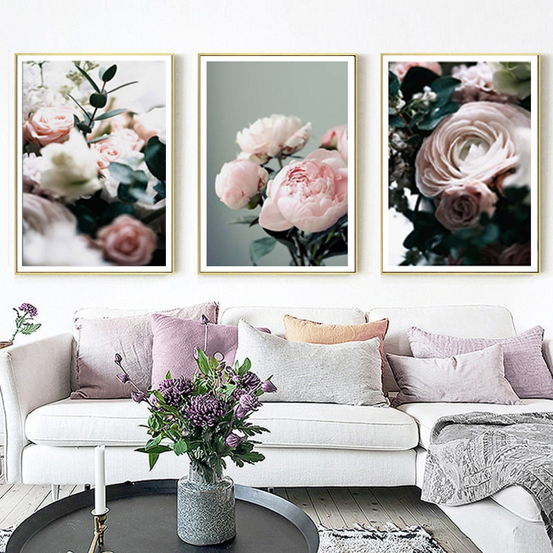 Moderne pioenrose lerretsmaleri – Galleri for blomsterbilder på lerret