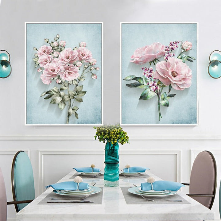 Moderne pastorale motiv med rosa blomster – lerretbilde