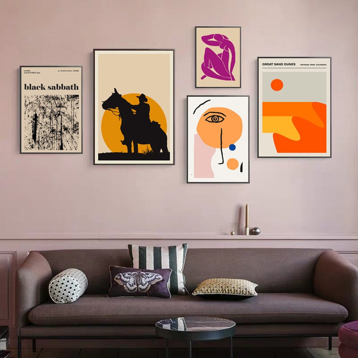 Vintage abstrakt lerretsmaleri, geometrisk veggkunst
