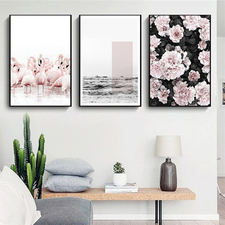 Moderne rosa Flamingo-blomsterbilde på lerret