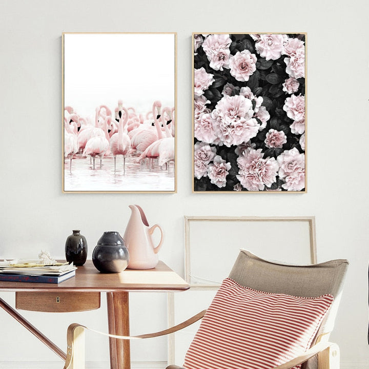 Moderne rosa Flamingo-blomsterbilde på lerret