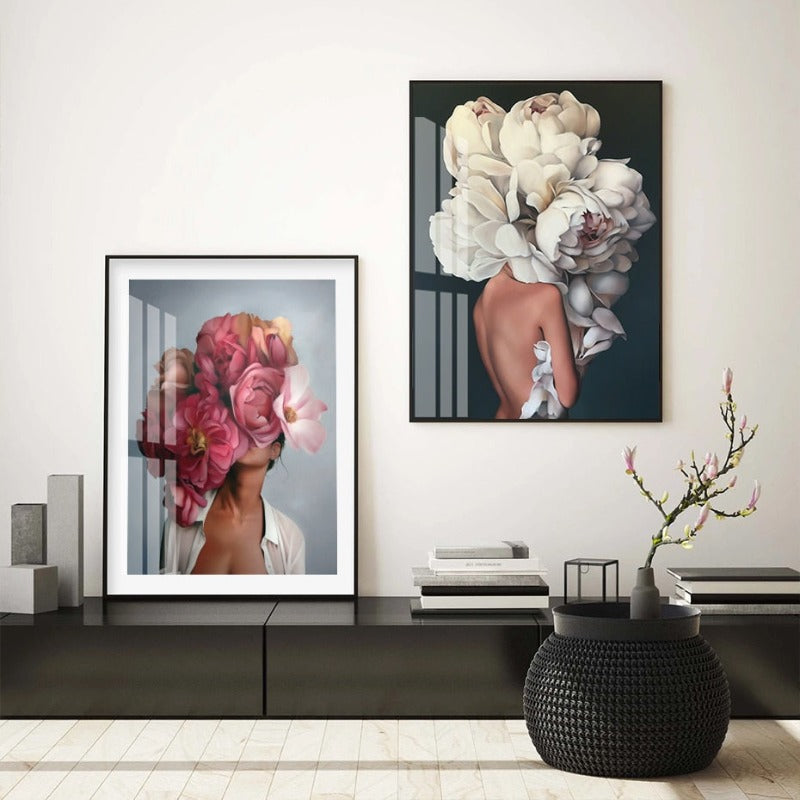 Floral Girl Veggkunst Bilder Skjønnhet - Lerret Veggkunst Maleri