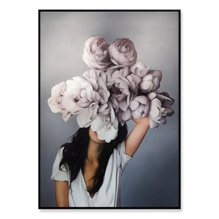 Floral Girl Veggkunst Bilder Skjønnhet - Lerret Veggkunst Maleri