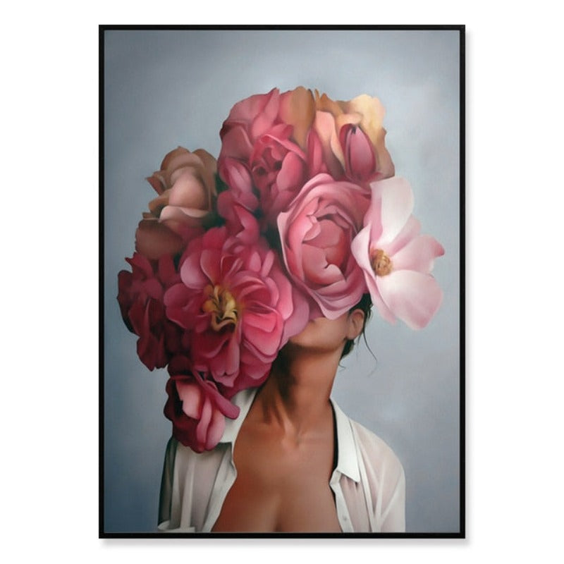 Floral Girl Veggkunst Bilder Skjønnhet - Lerret Veggkunst Maleri