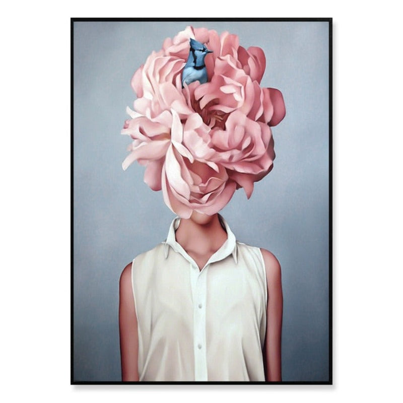 Floral Girl Veggkunst Bilder Skjønnhet - Lerret Veggkunst Maleri