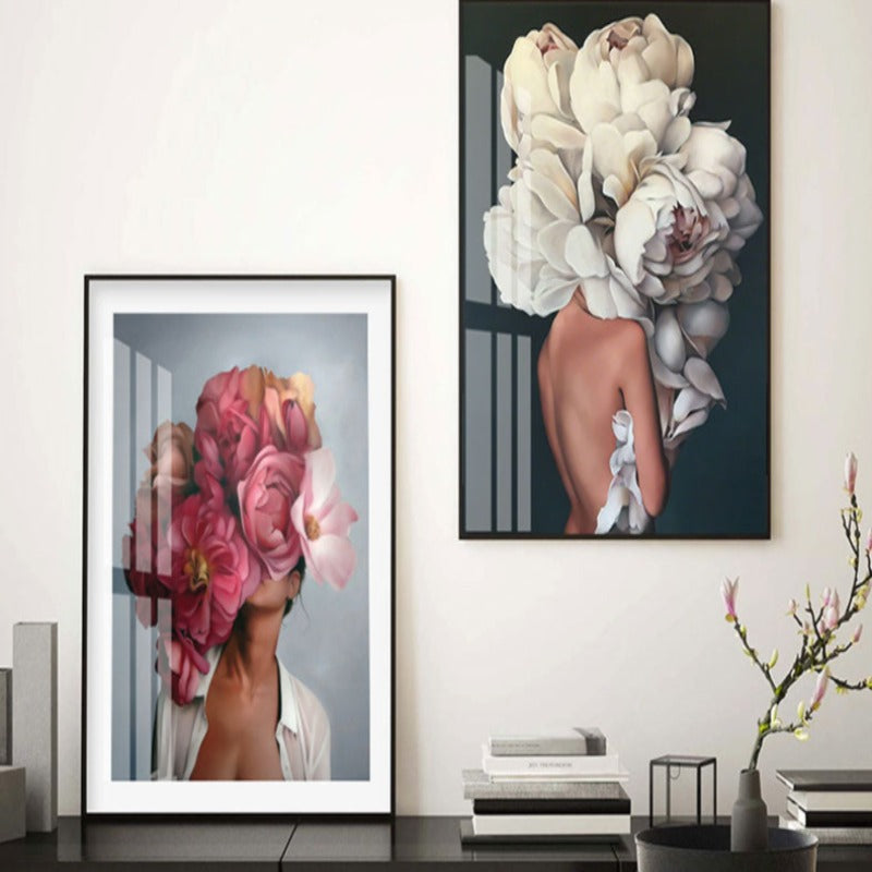 Floral Girl Veggkunst Bilder Skjønnhet - Lerret Veggkunst Maleri