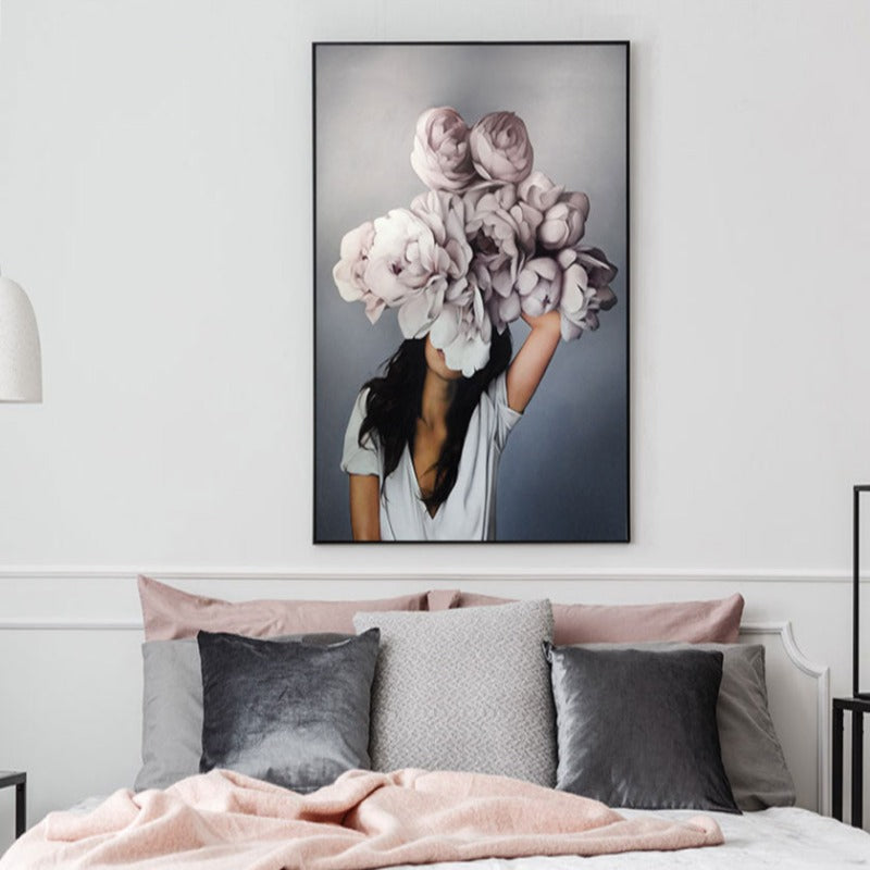 Floral Girl Veggkunst Bilder Skjønnhet - Lerret Veggkunst Maleri