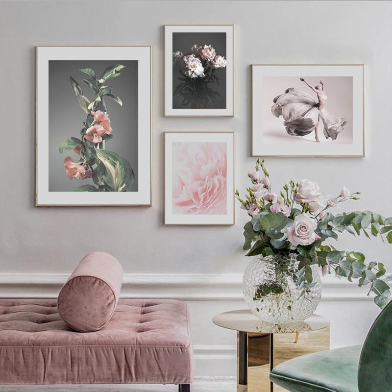 Moderne rosa blomstermaleri «Jomfruens fred» – lerretsbilde